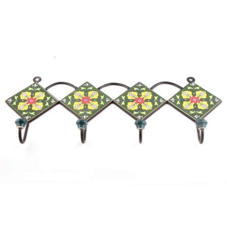 Forest Green And Yellow Ceramic Flower Tiles Hook
